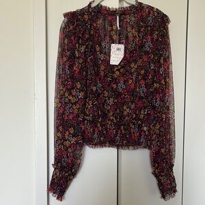 Free People Floral Mesh Long Sleeve Women's Top